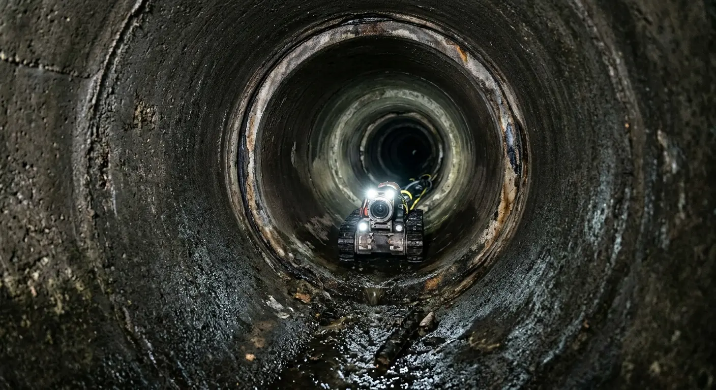 Robotic sewer camera inspecting pipe interior for Sewer Line Cleaning in Martins Ferry